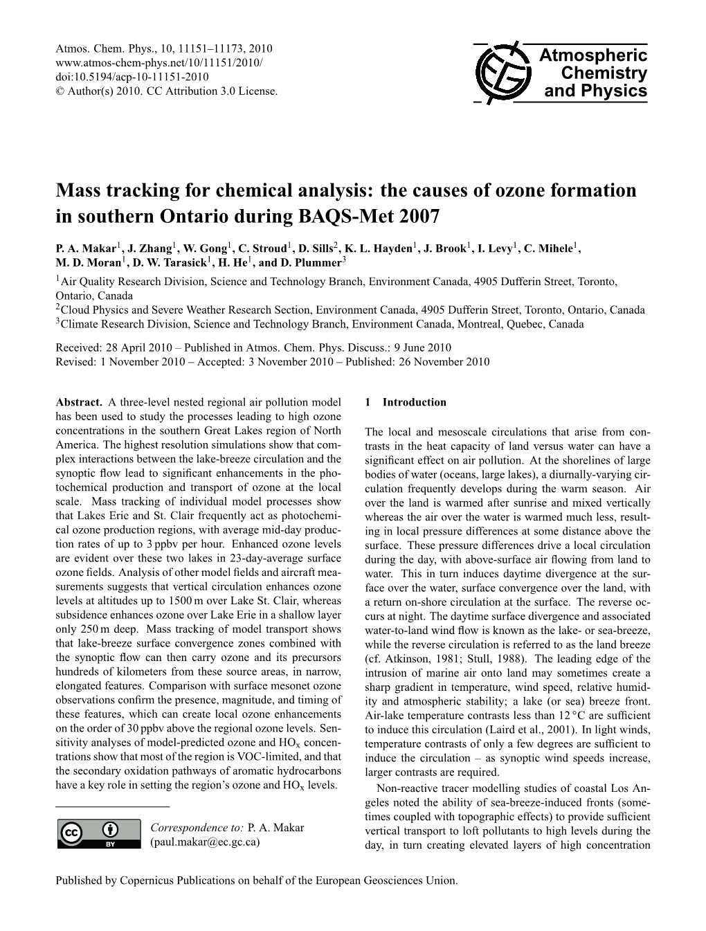 Mass Tracking for Chemical Analysis: the Causes of Ozone Formation in Southern Ontario During BAQS-Met 2007