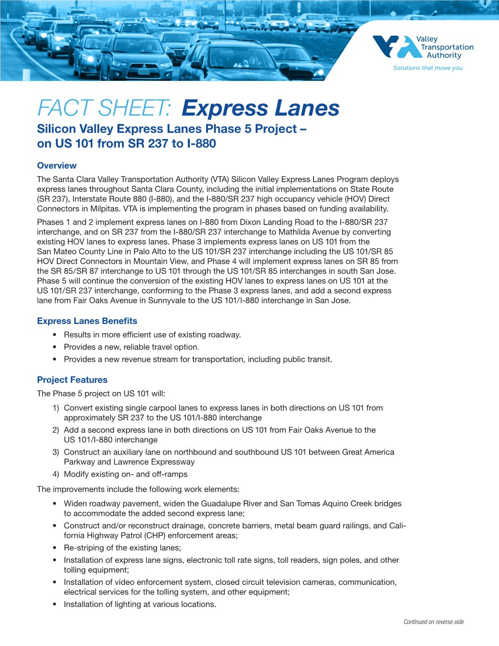 Silicon Valley Express Lanes Phase 5 Project – on US 101 from SR 237 to I-880