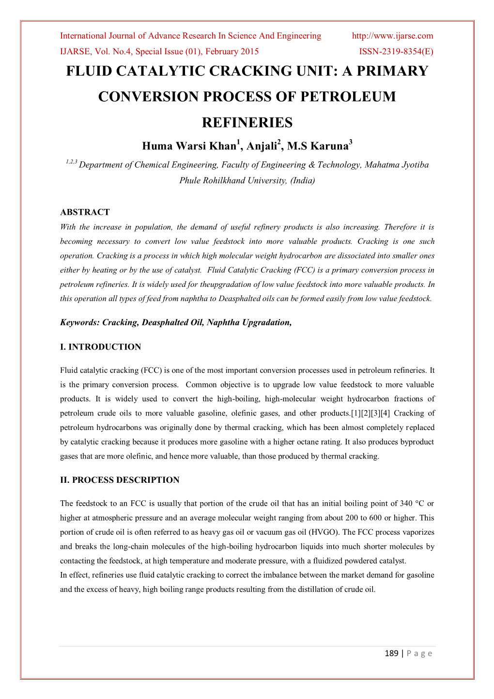 Fluid Catalytic Cracking Unit