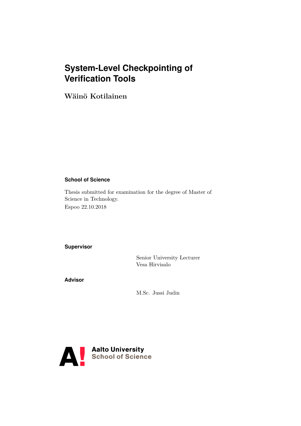 System-Level Checkpointing of Verification Tools