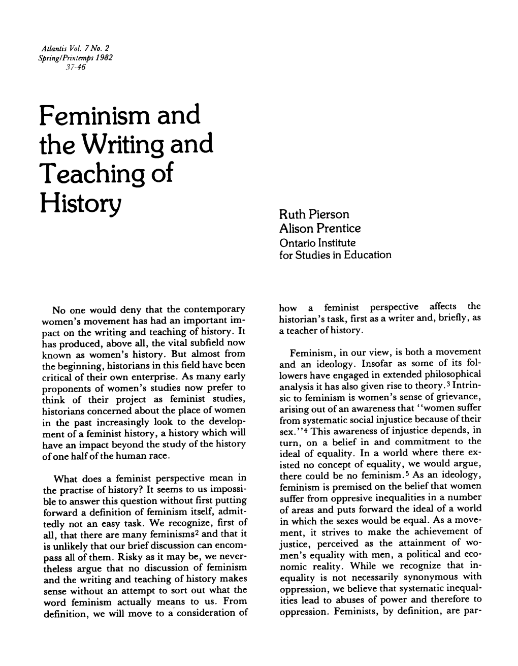 Feminism and the Writing and Teaching of History
