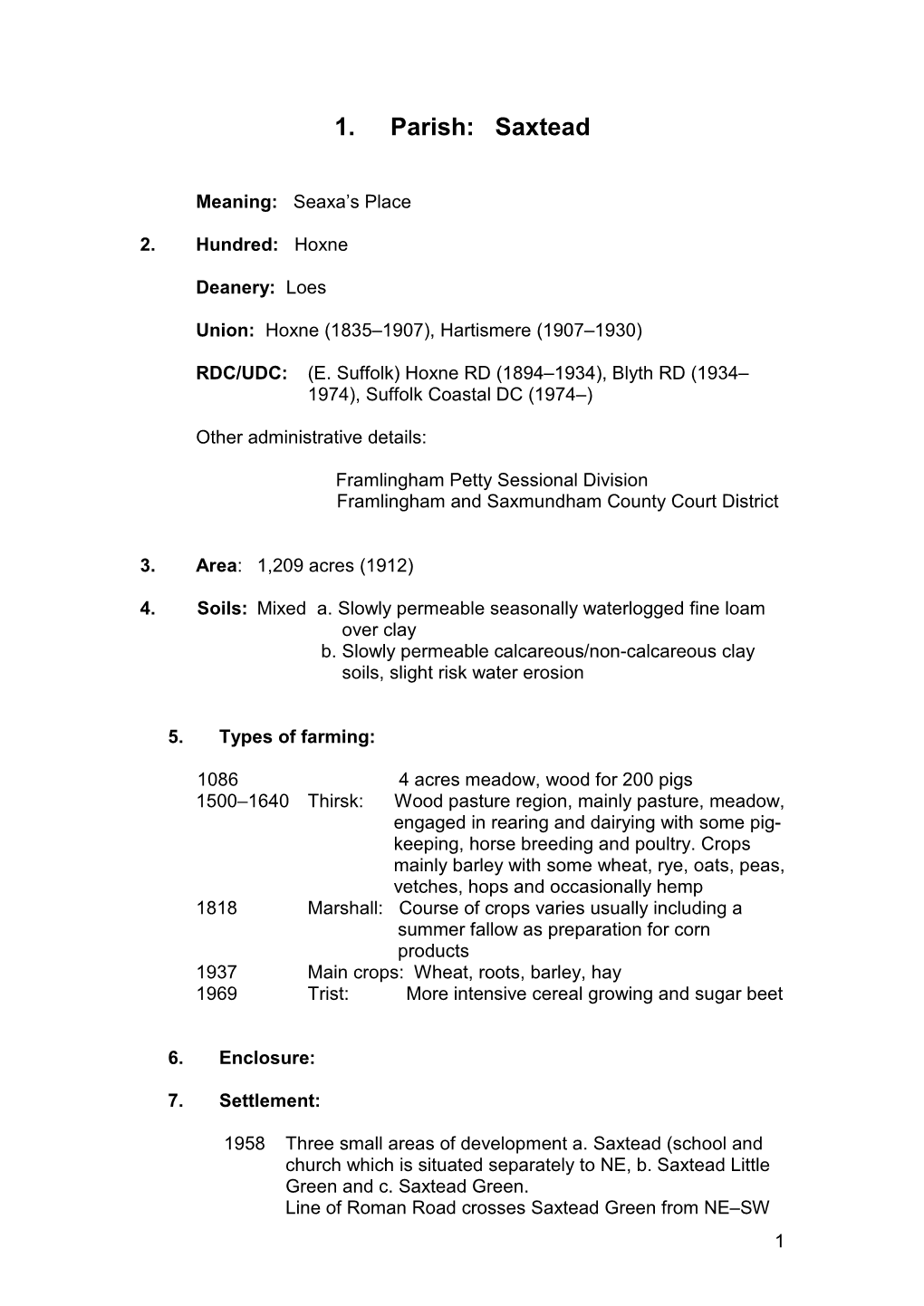 1. Parish: Saxtead
