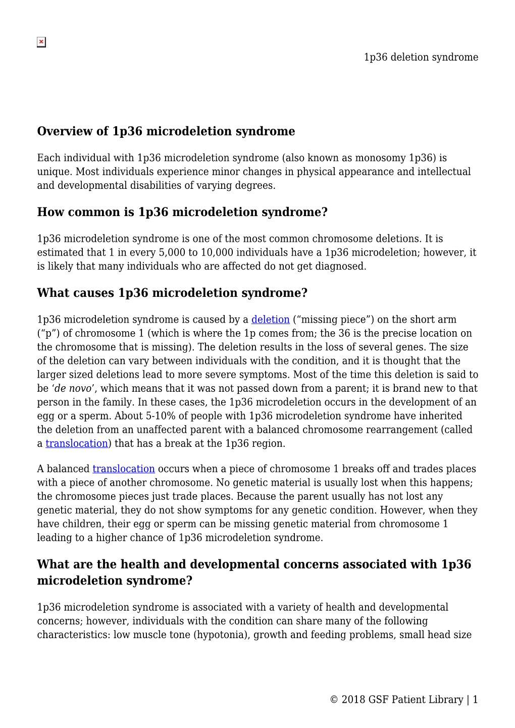 1P36 Deletion Syndrome