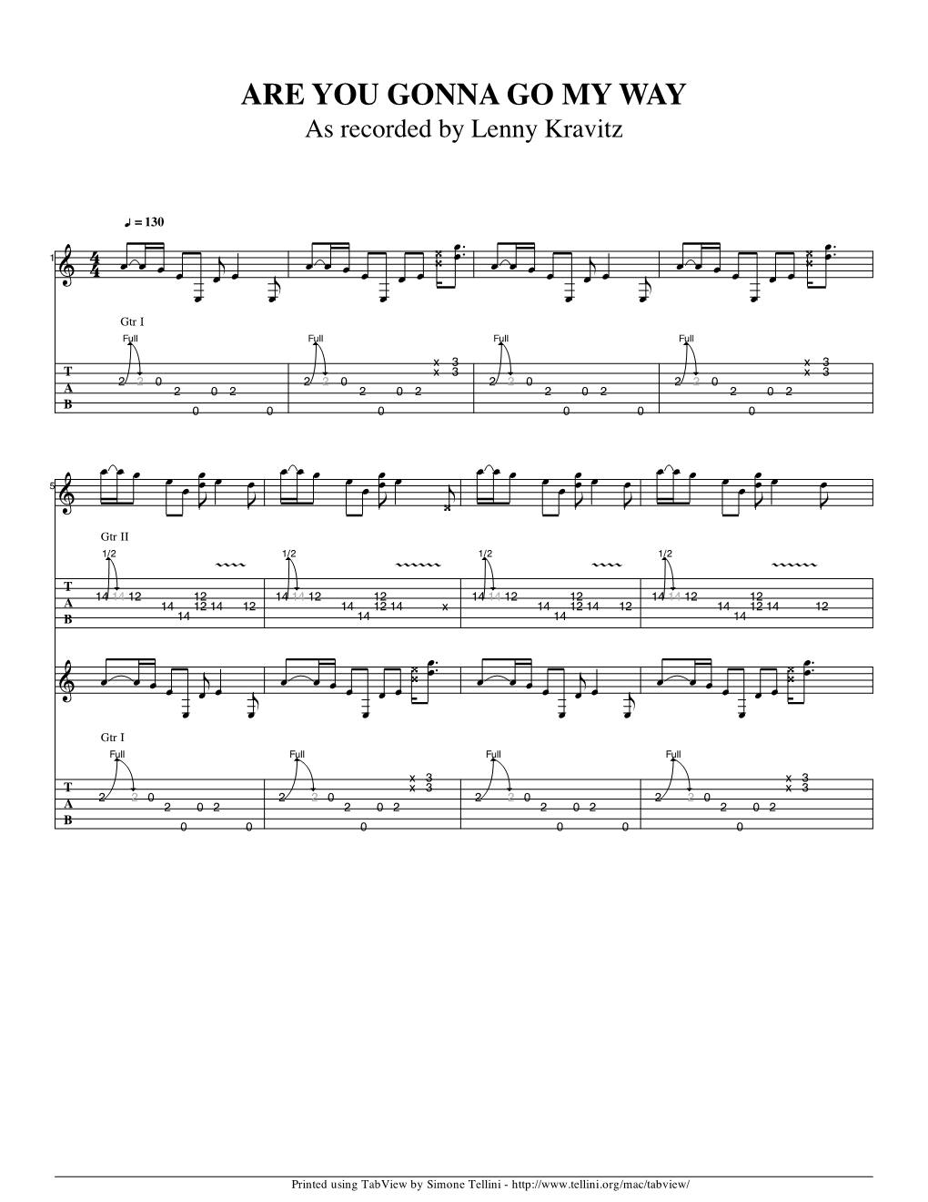 Are You Gonna Go My Way Guitar Tab