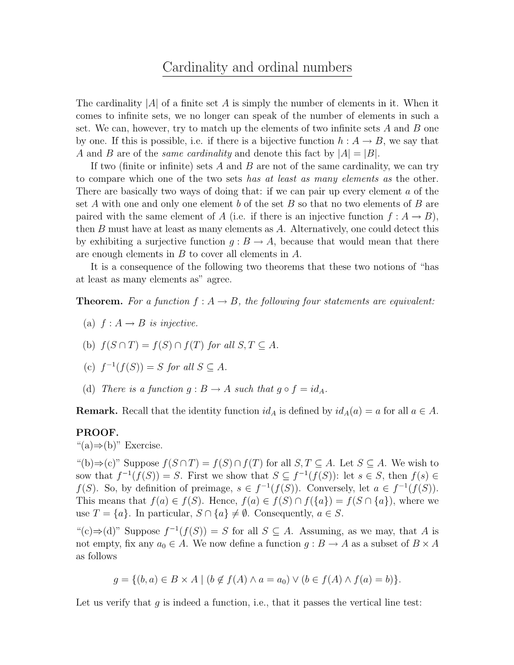 Cardinality and Ordinal Numbers