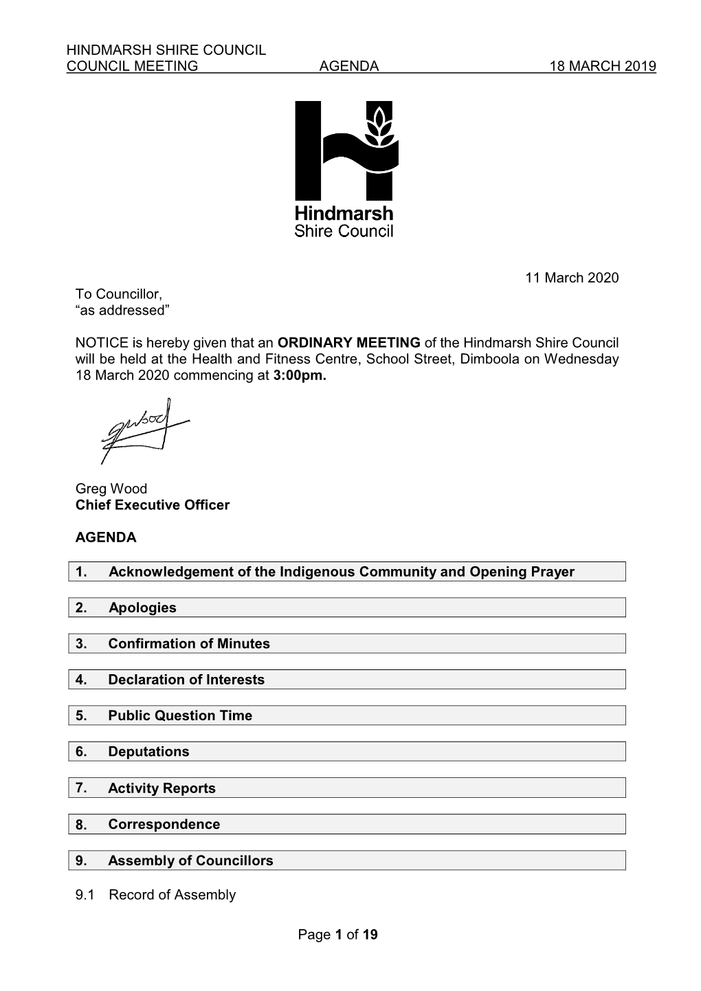 Hindmarsh Shire Council Council Meeting Agenda 18