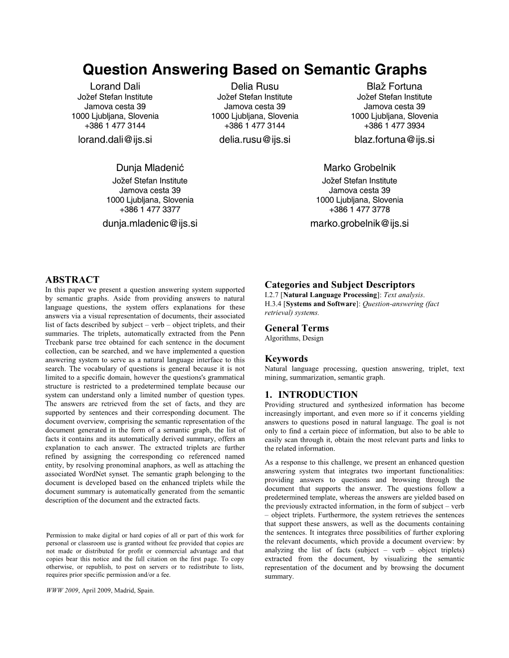 Question Answering Based on Semantic Graphs