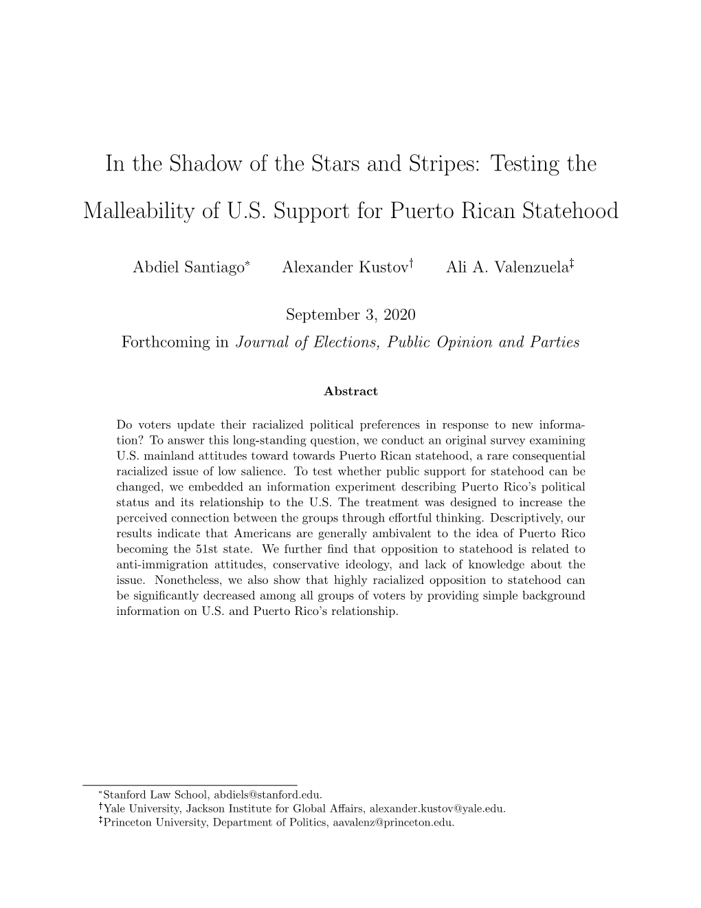 Testing the Malleability of US Support for Puerto Rican Statehood