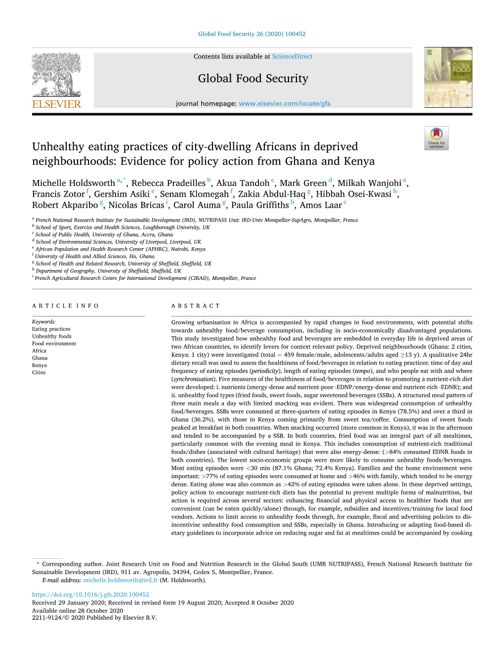 Unhealthy Eating Practices of City-Dwelling Africans in Deprived Neighbourhoods: Evidence for Policy Action from Ghana and Kenya