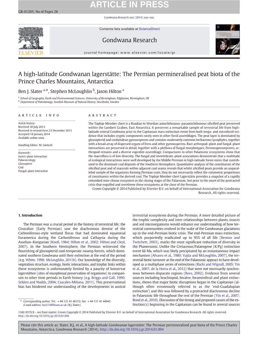 A High-Latitude Gondwanan Lagerstätte: the Permian Permineralised Peat Biota of the Prince Charles Mountains, Antarctica