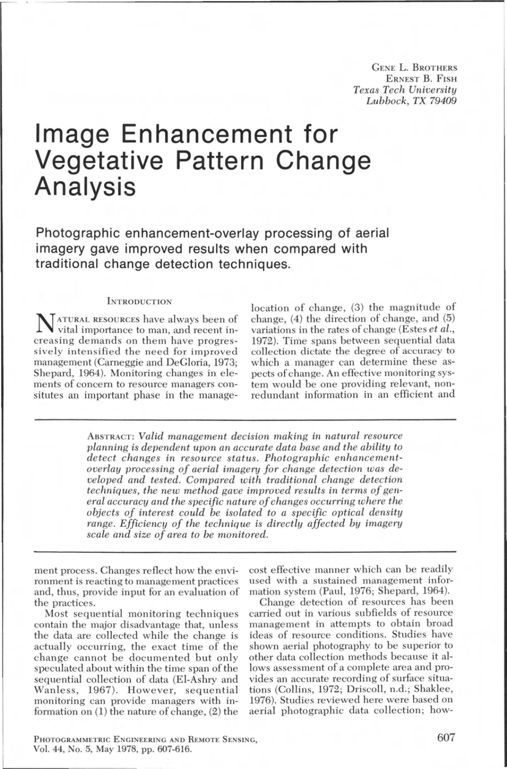 Image Enhancement for Vegetative Pattern Change Analysis