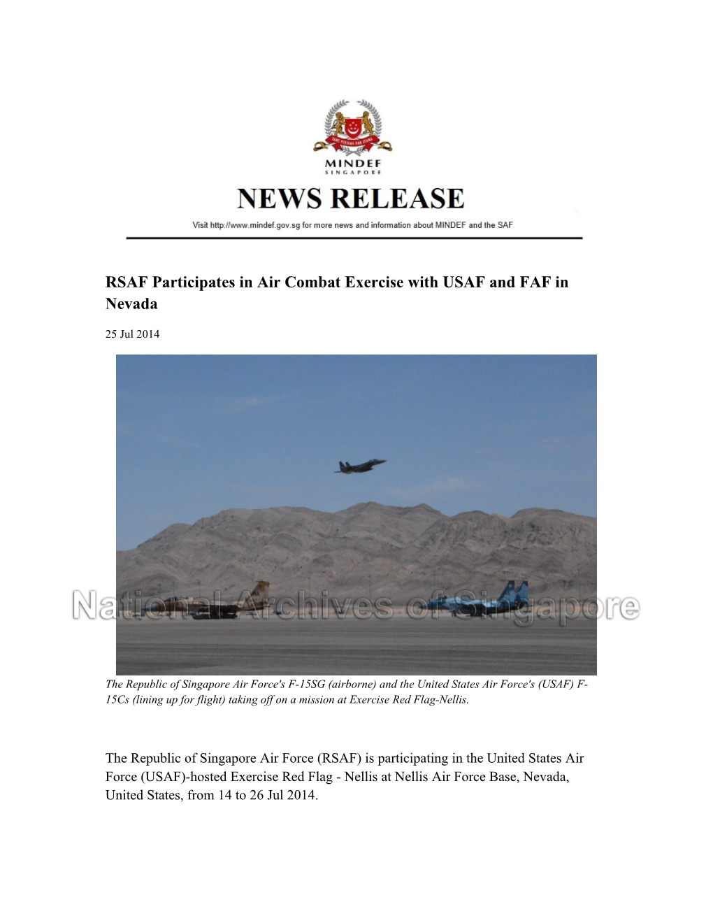 RSAF Participates in Air Combat Exercise with USAF and FAF in Nevada