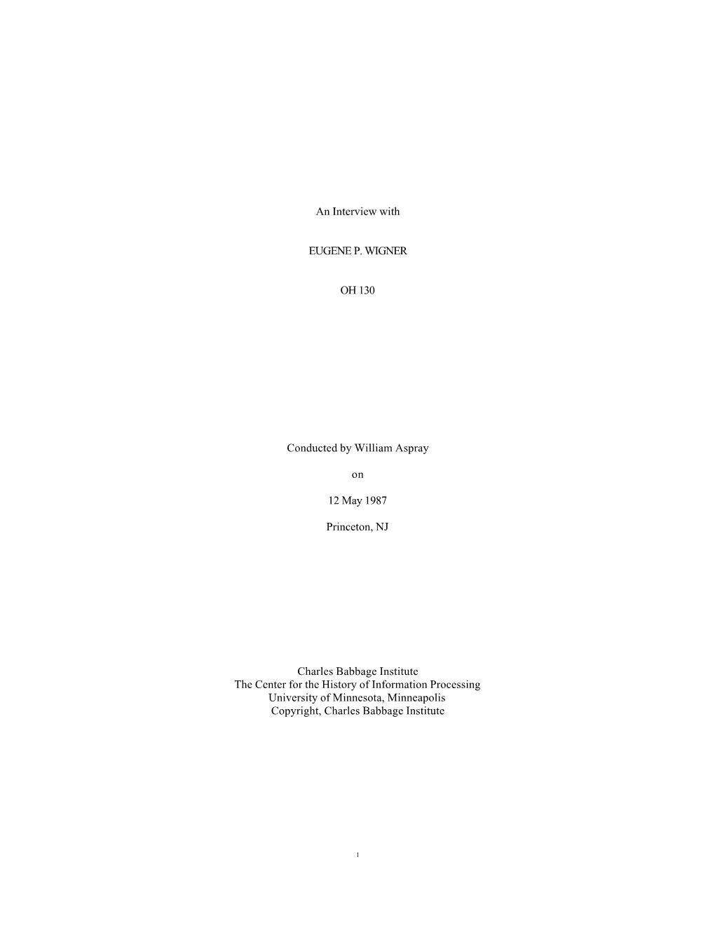 Oral History Interview with Eugene P. Wigner