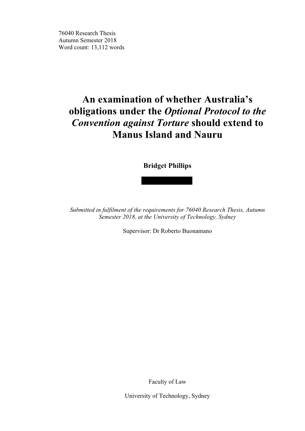 An Examination of Whether Australia's Obligations Under the Optional