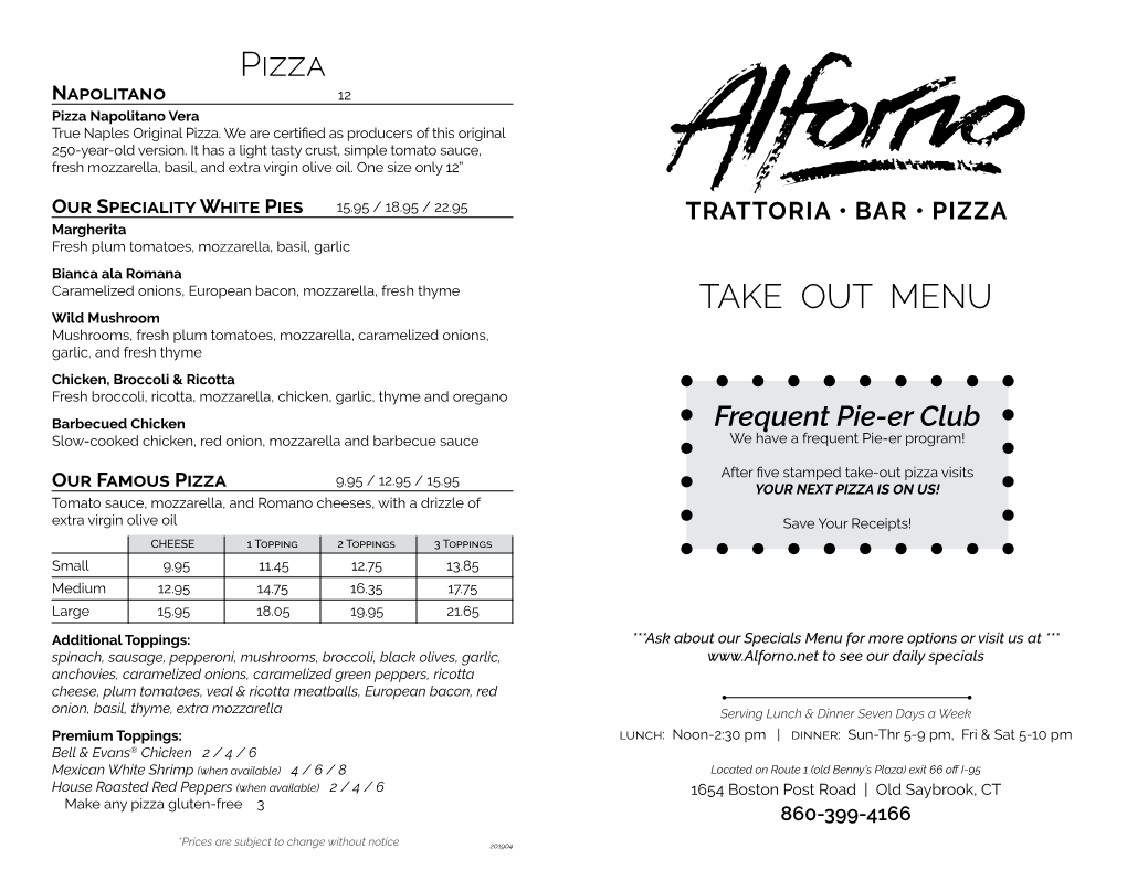 Pizza TAKE out MENU