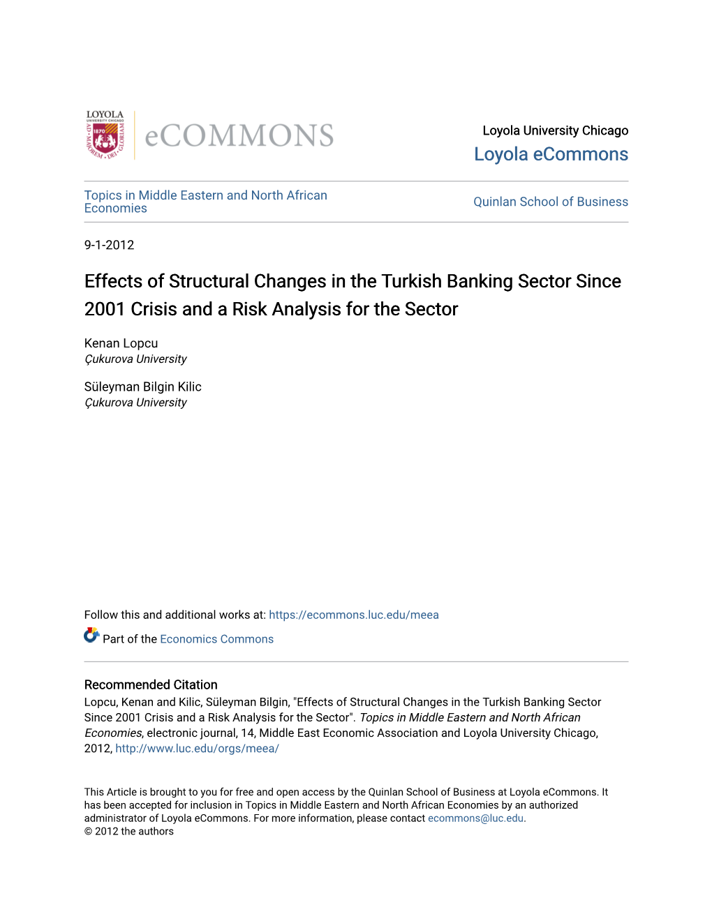 Effects of Structural Changes in the Turkish Banking Sector Since 2001 Crisis and a Risk Analysis for the Sector