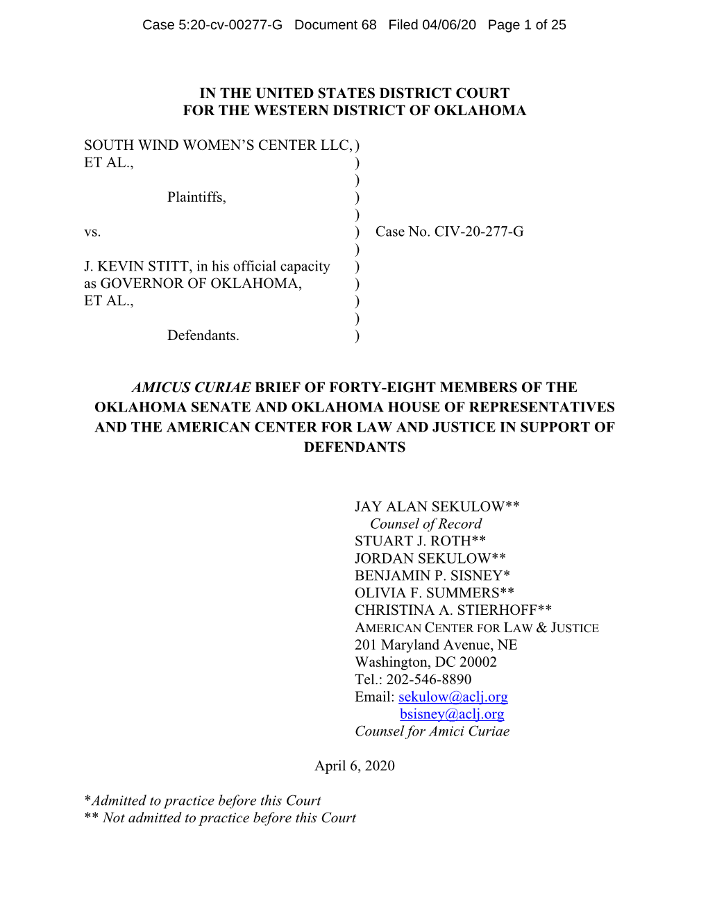 Amicus Brief Re South Winds V. Stitt