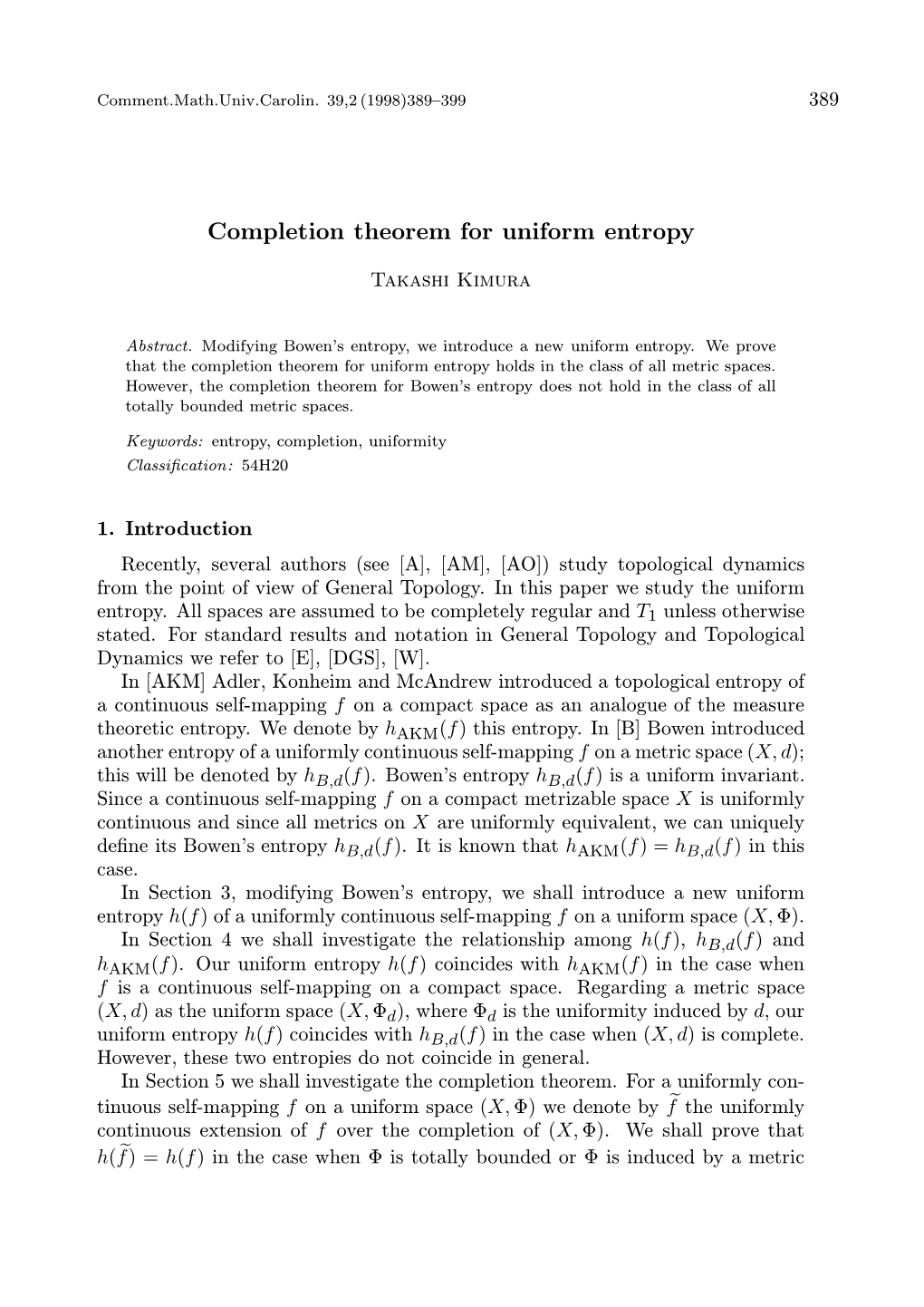 Completion Theorem for Uniform Entropy