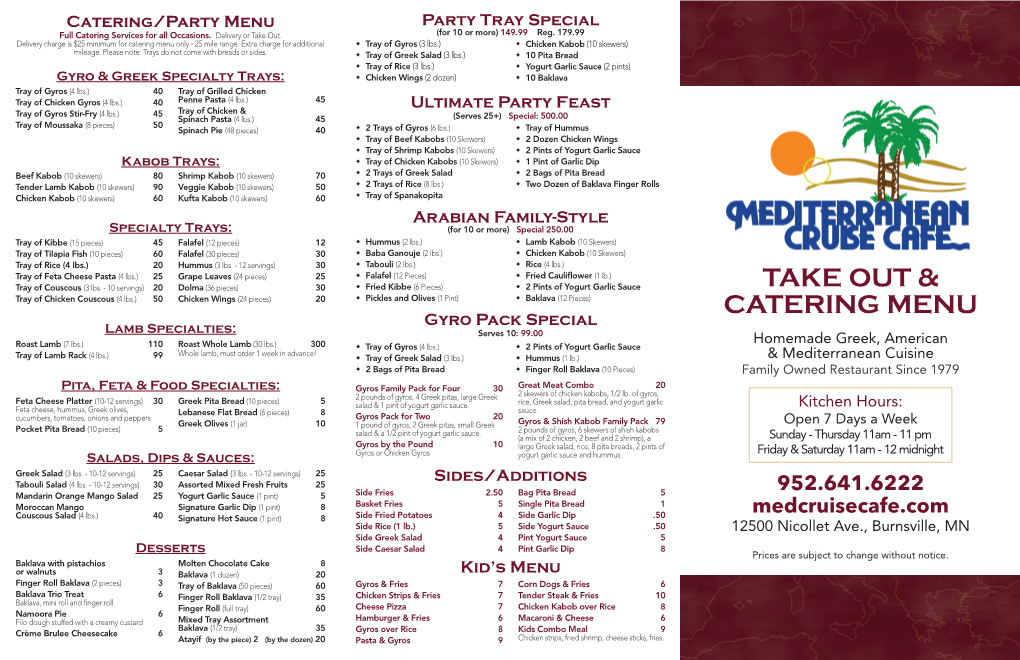 Take out & Catering Menu