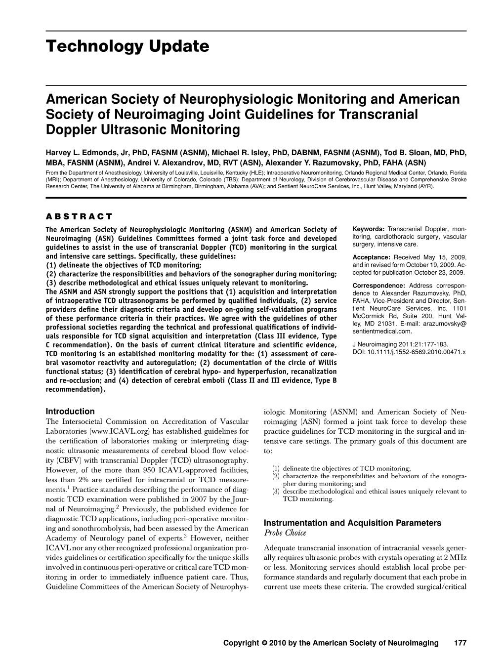 Transcranial Doppler Ultrasonic Monitoring