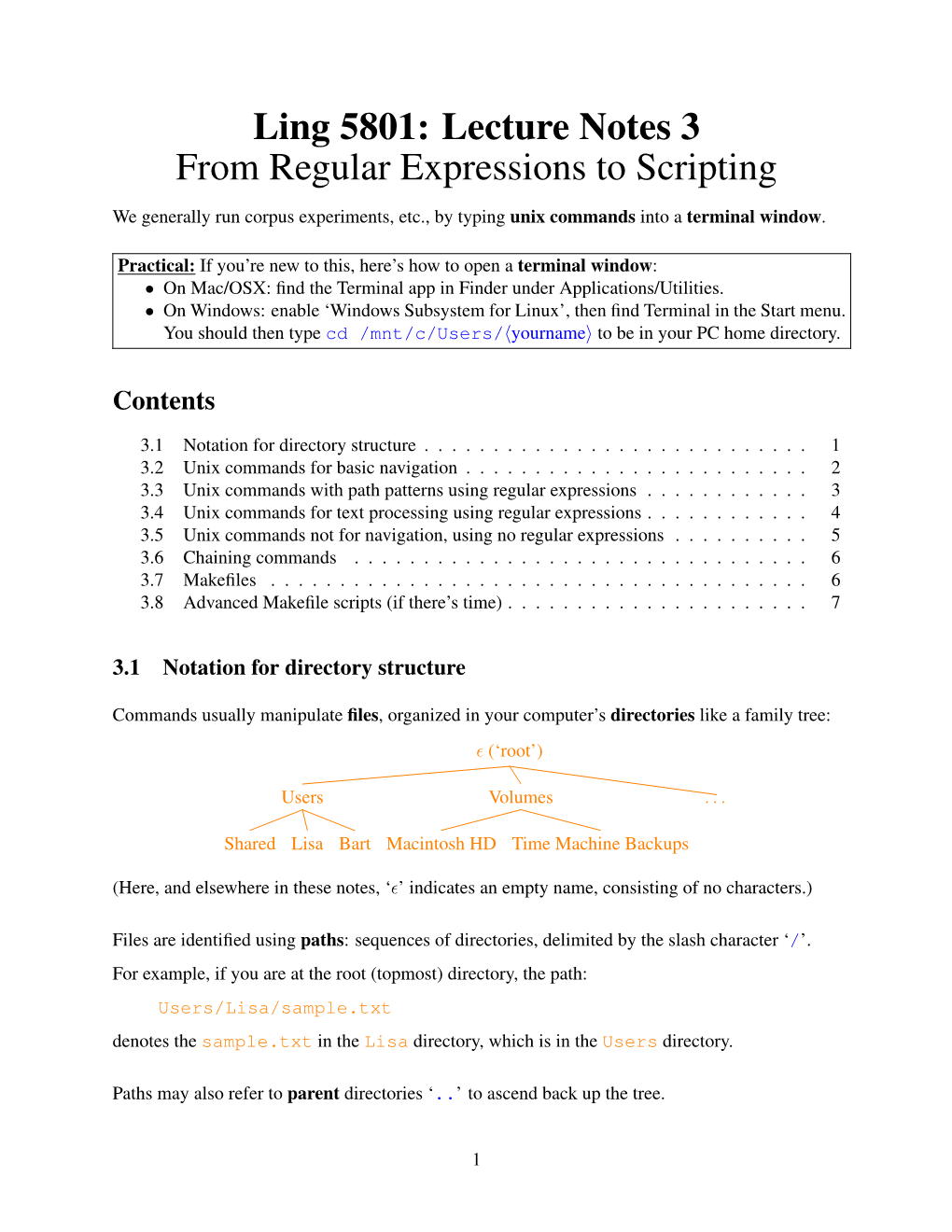 Ling 5801: Lecture Notes 3 from Regular Expressions to Scripting