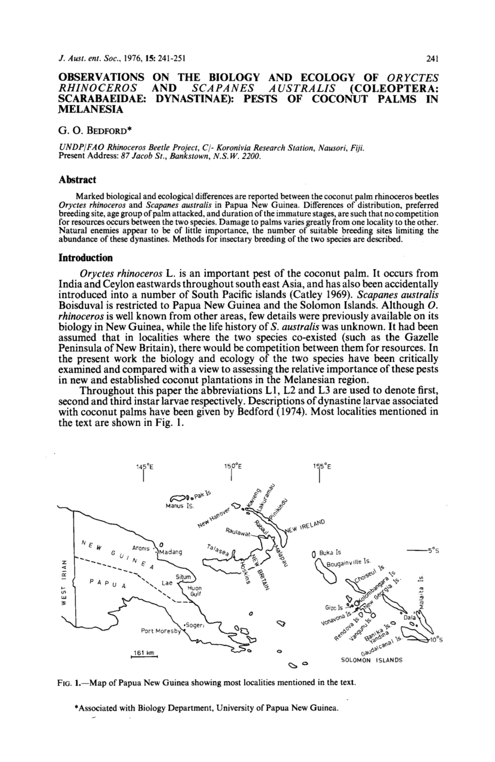 OBSERVATIONS on the BIOLOGY and ECOLOGY of ORYCTES RHINOCEROS and SCAPANES AUSTRALIS (COLEOPTERA: SCARABAEIDAE DYNASTINAE): PESTS of Coconbt PALMS in MELANESIA G