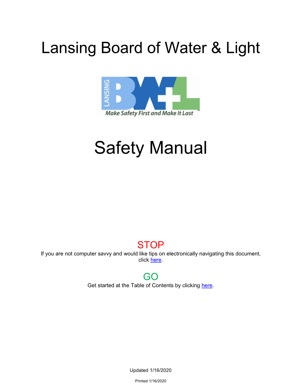 BWL Safety Manual Rules and the Procedures