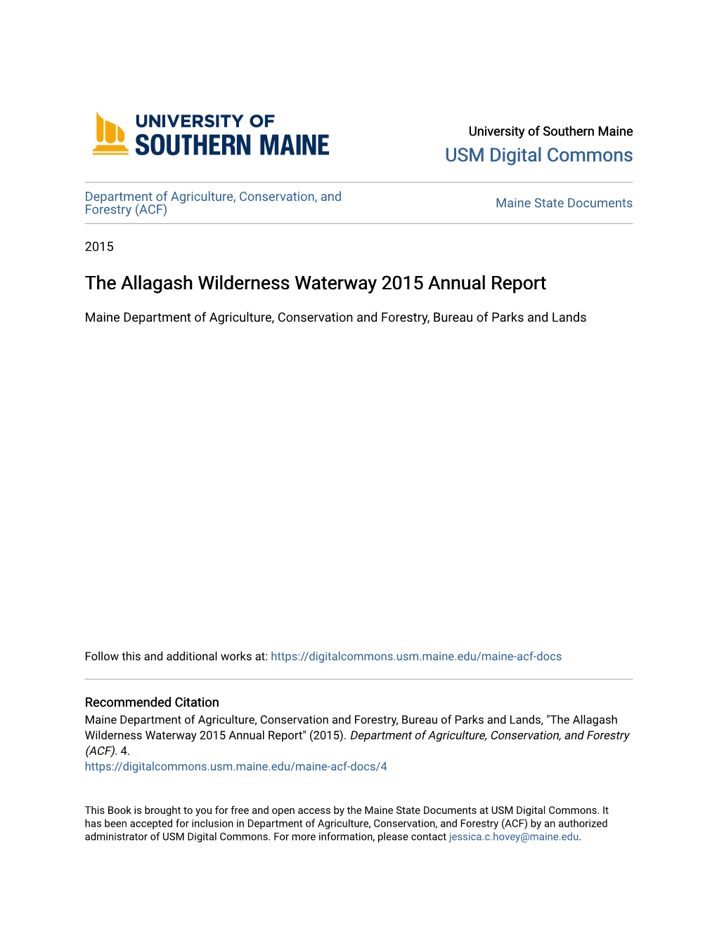The Allagash Wilderness Waterway 2015 Annual Report