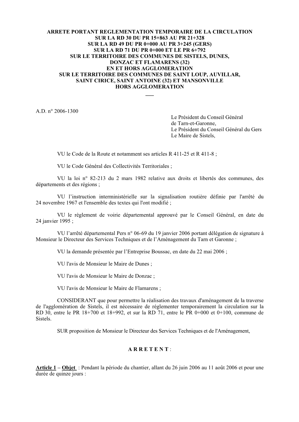 Arrete Portant Reglementation Temporaire