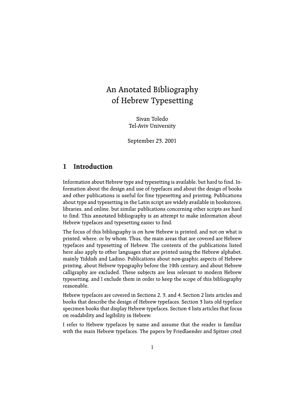 An Anotated Bibliography of Hebrew Typesetting