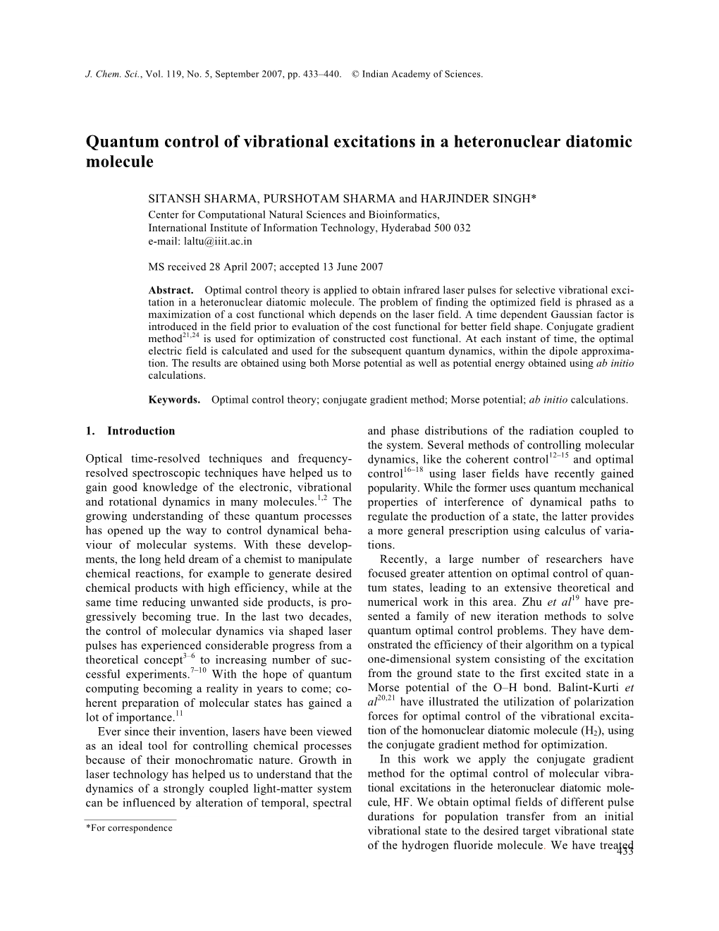 Quantum Control of Vibrational Excitations in a Heteronuclear Diatomic Molecule