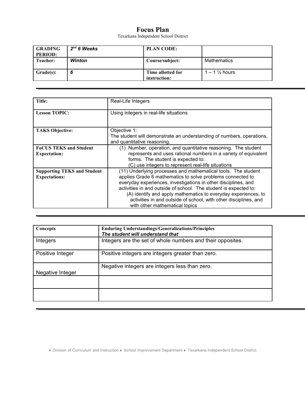 TEKS Lesson Plan/Unit Plan s2