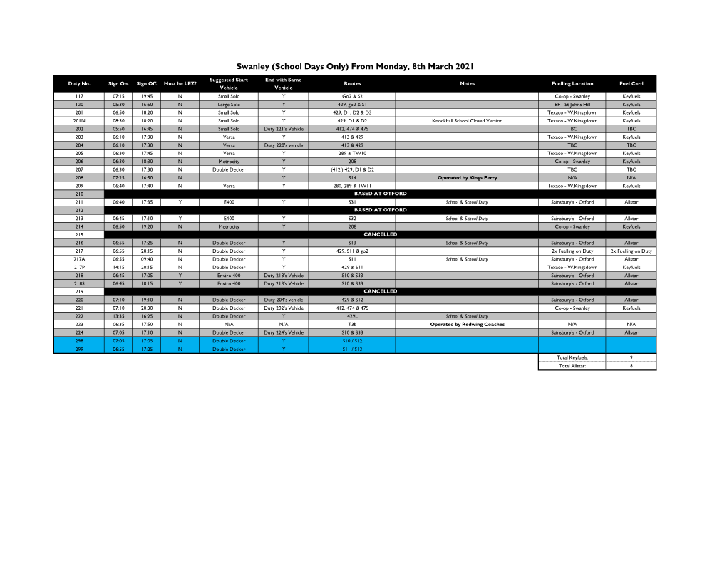 Swanley (School Days Only) from Monday, 8Th March 2021