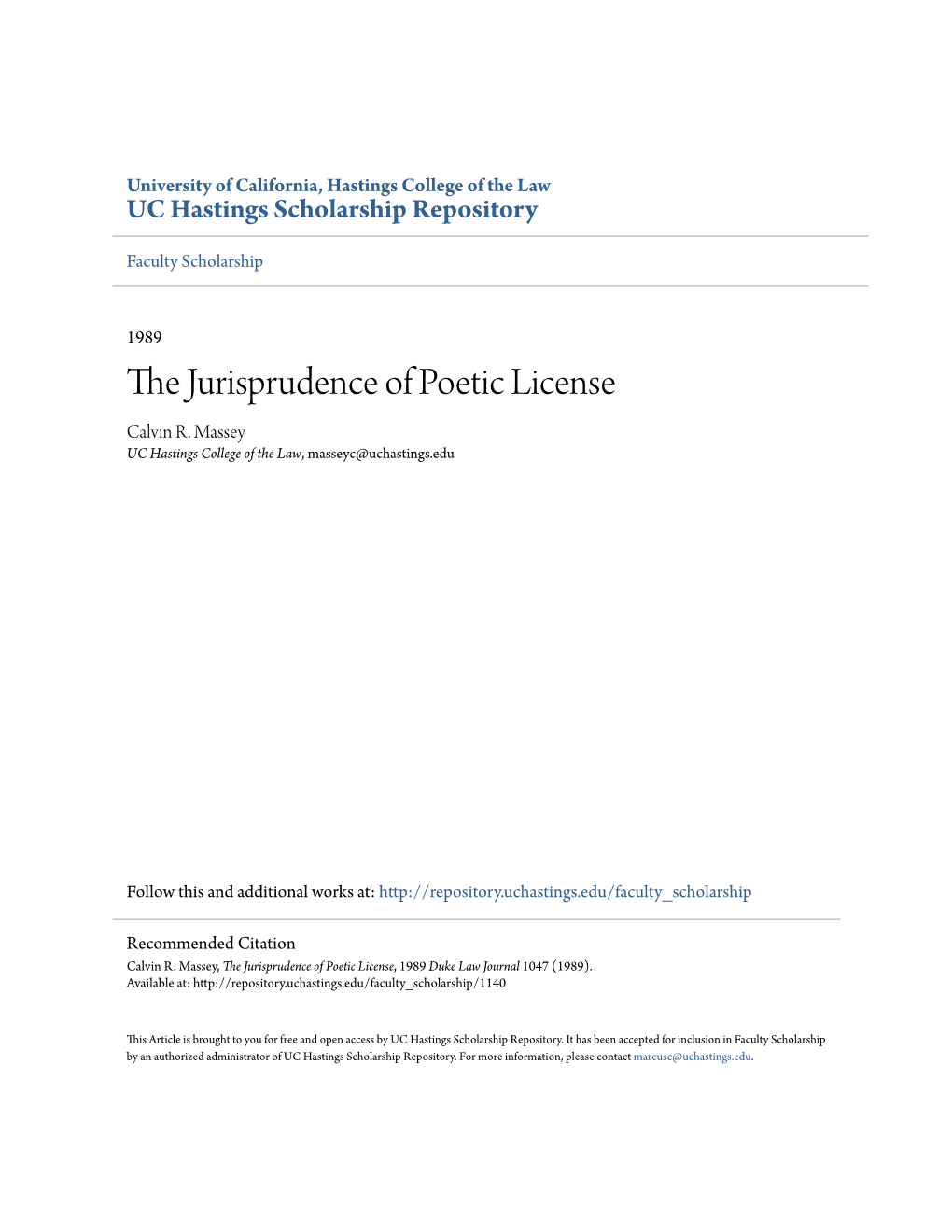 The Jurisprudence of Poetic License, 1989 Duke Law Journal 1047 (1989)