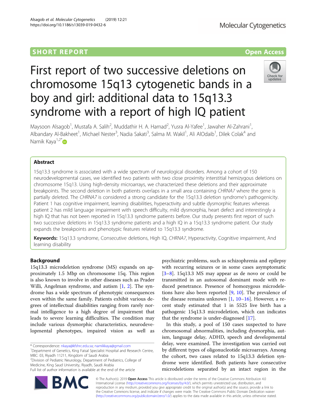 First Report of Two Successive Deletions on Chromosome 15Q13