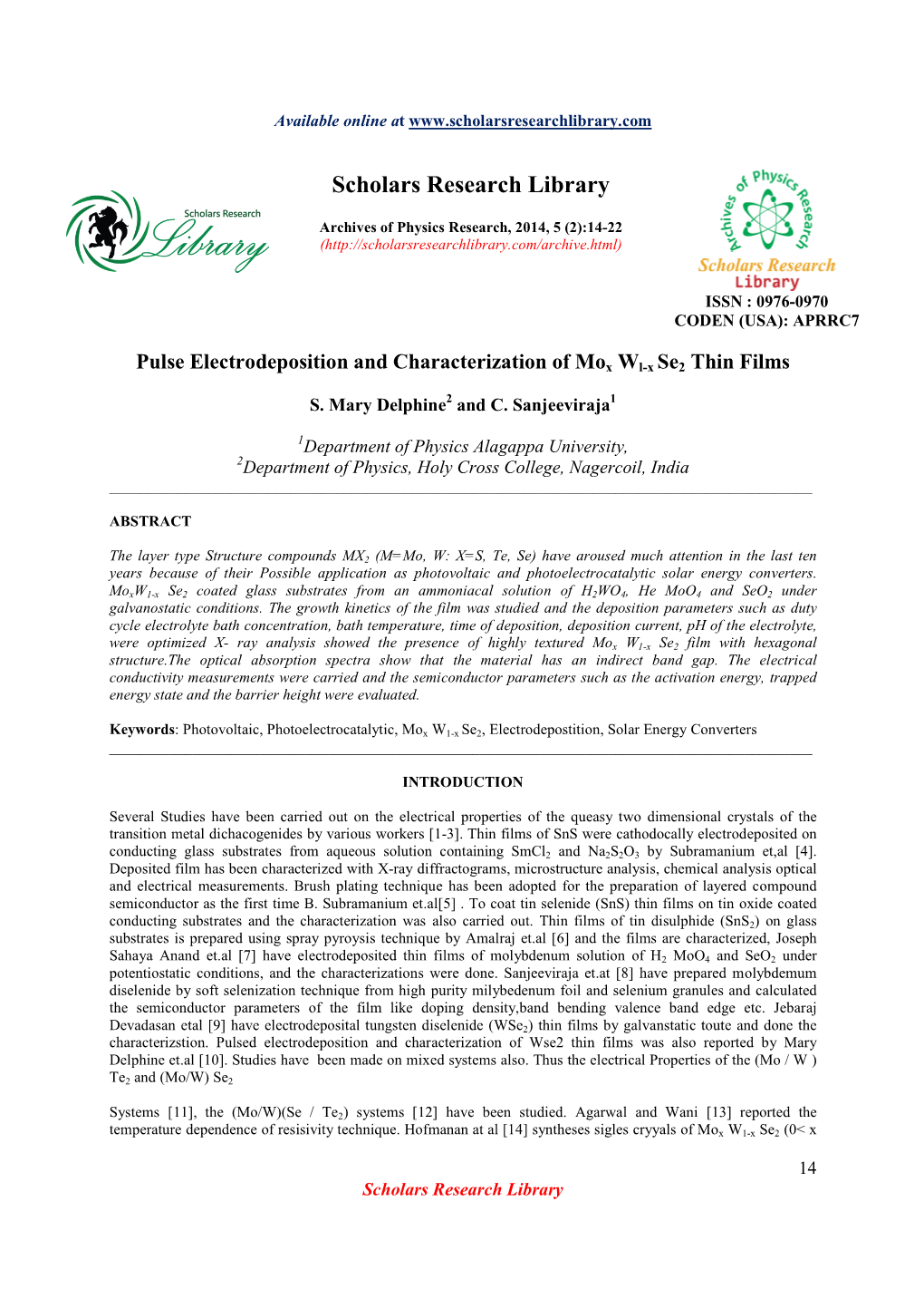 Pulse Electrodeposition and Characterization of Mox Wl-X Se2