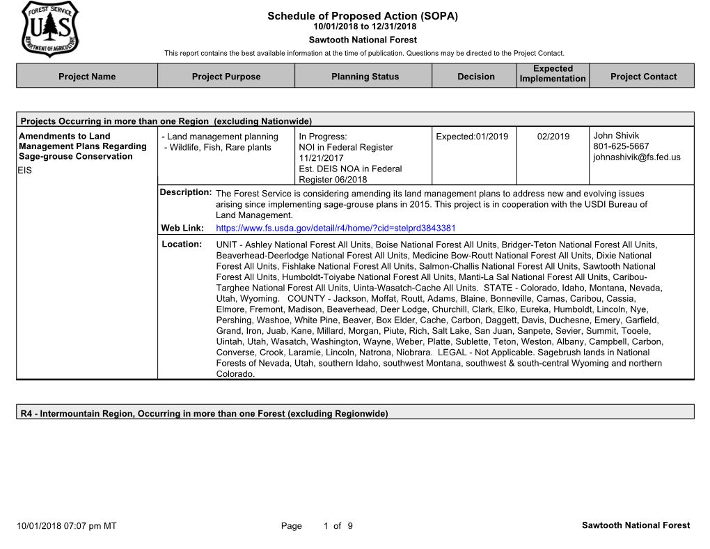 Sawtooth National Forest This Report Contains the Best Available Information at the Time of Publication