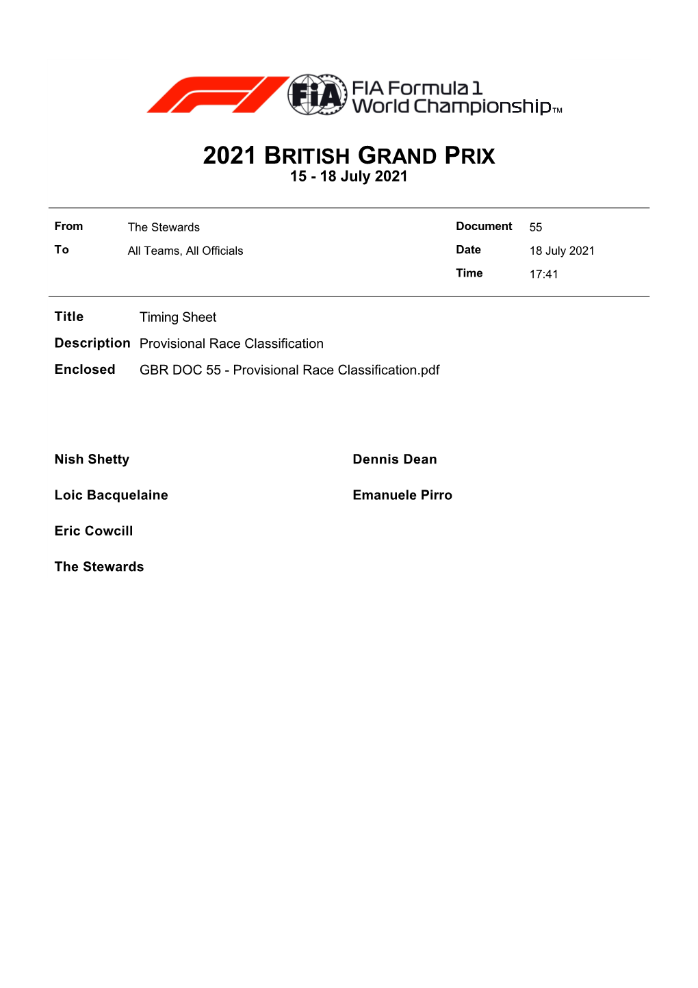 2021 BRITISH GRAND PRIX 15 - 18 July 2021