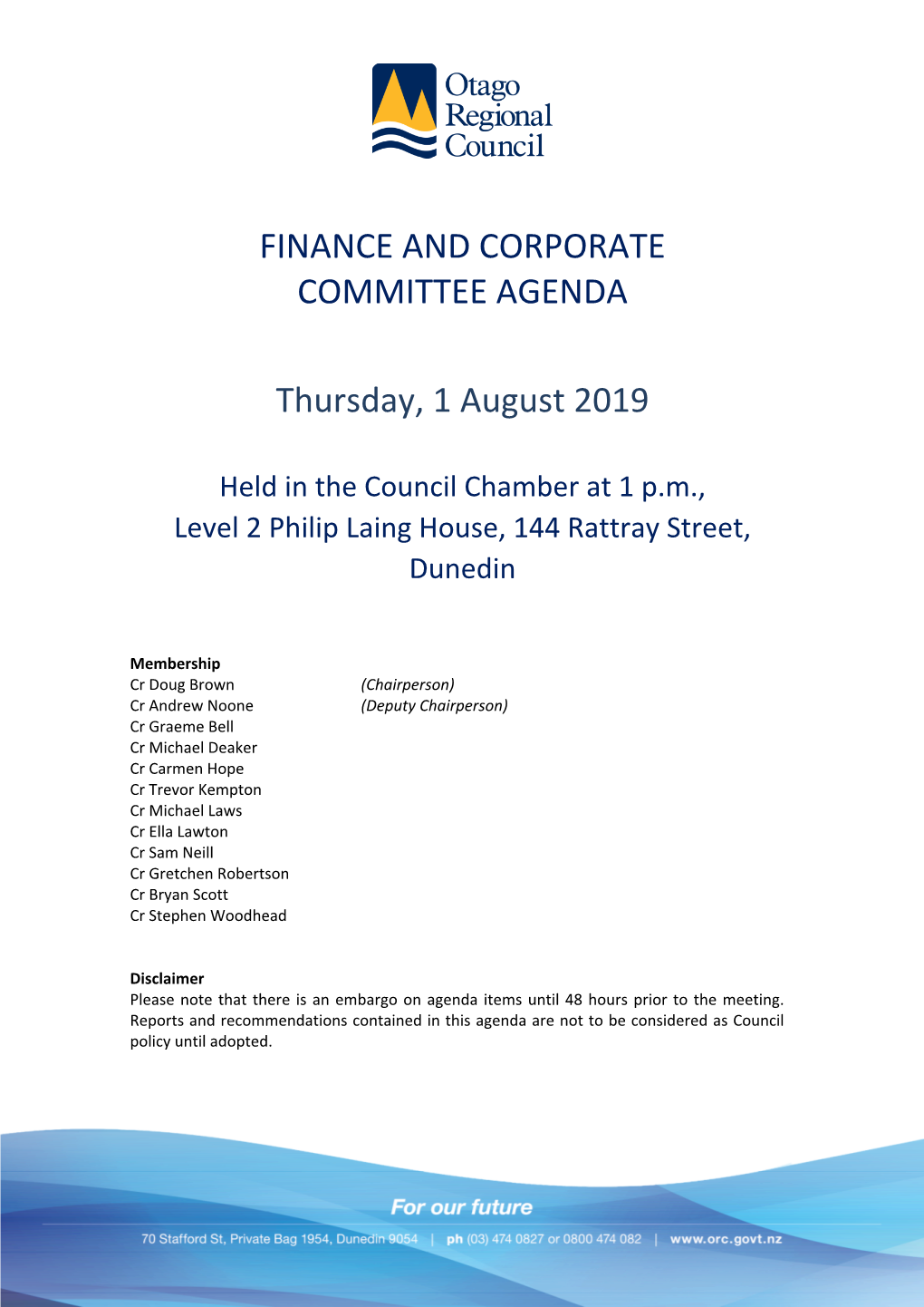 FINANCE and CORPORATE COMMITTEE AGENDA Thursday, 1