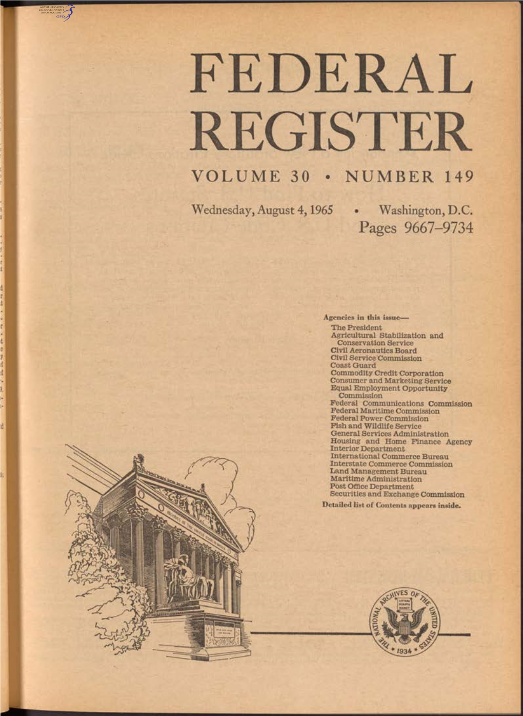 Federal Register Volume 30 • Number 149