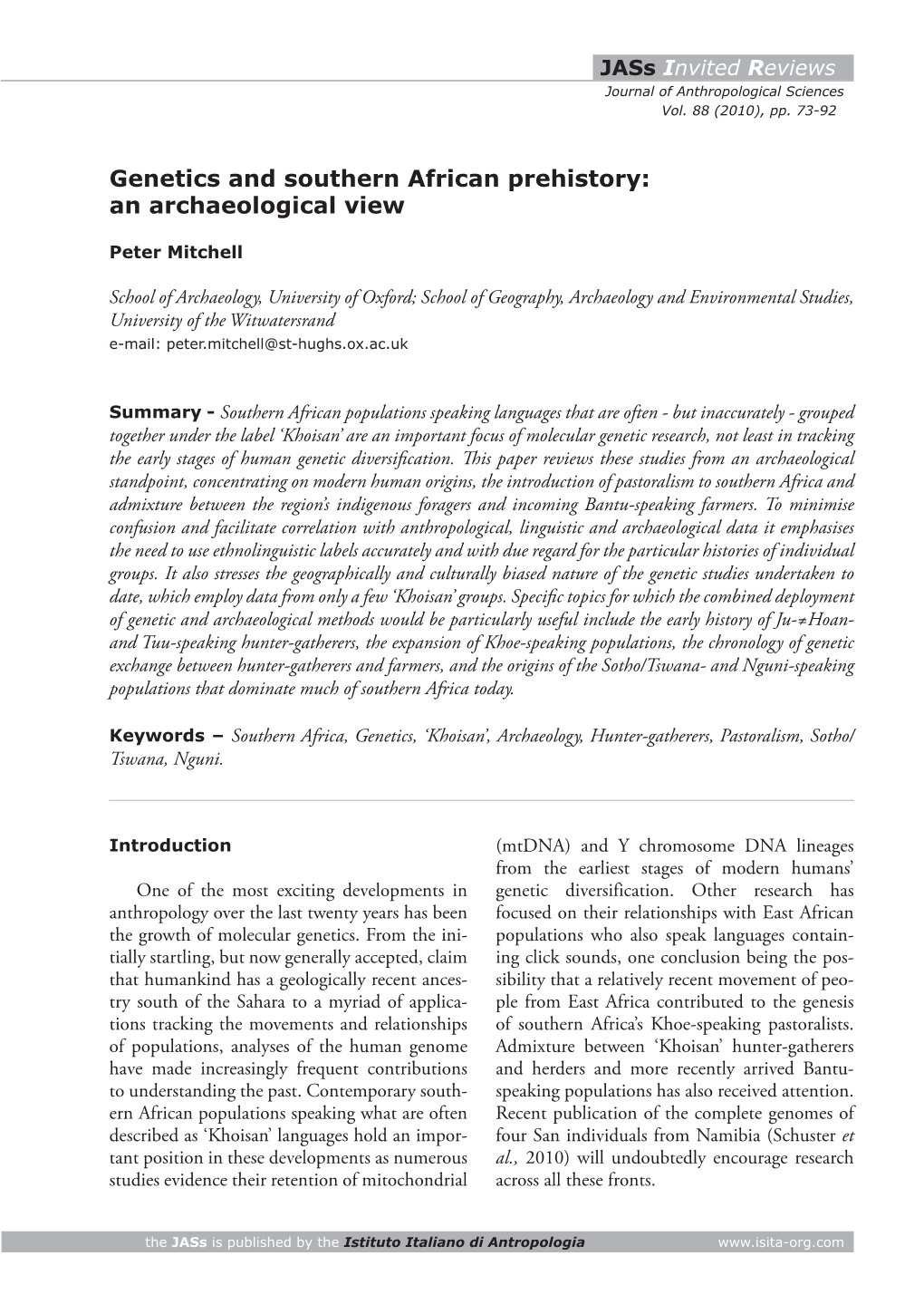 Genetics and Southern African Prehistory: an Archaeological View