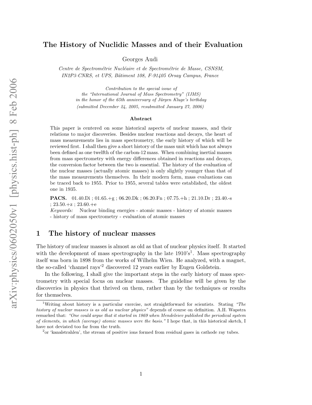 The History of Nuclidic Masses and of Their Evaluation