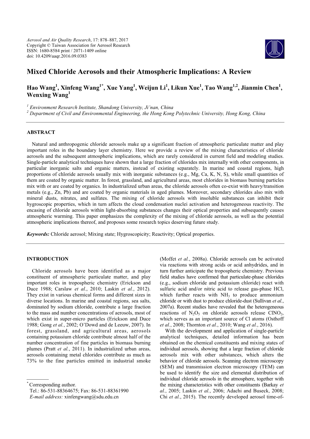 Mixed Chloride Aerosols and Their Atmospheric Implications: a Review