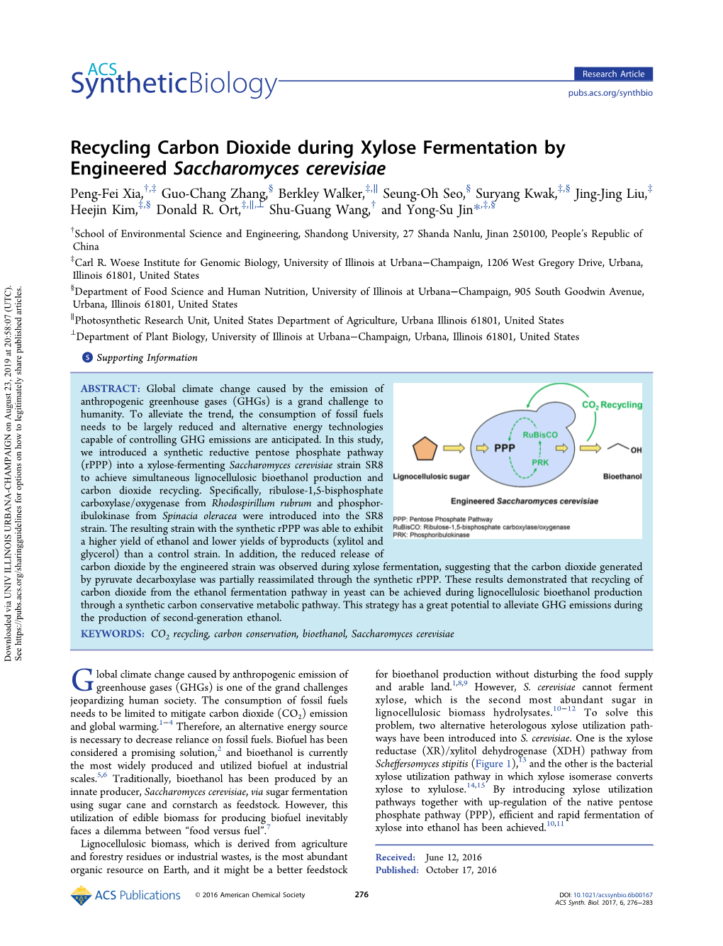 Recycling Carbon Dioxide During Xylose Fermentation by Engineered