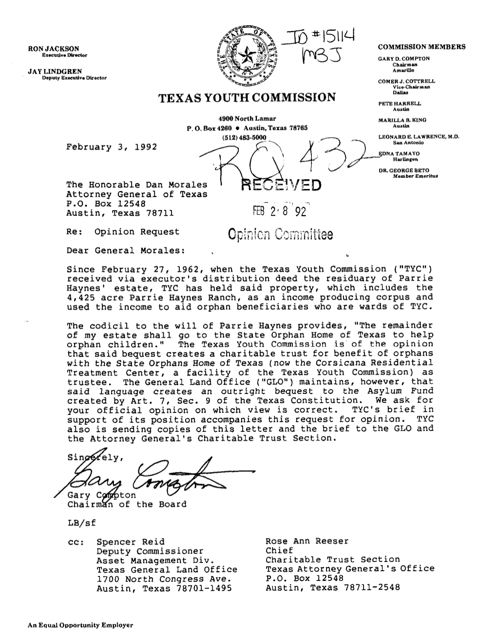 TEXAS YOUTH COMMISSION Pm;;Neu