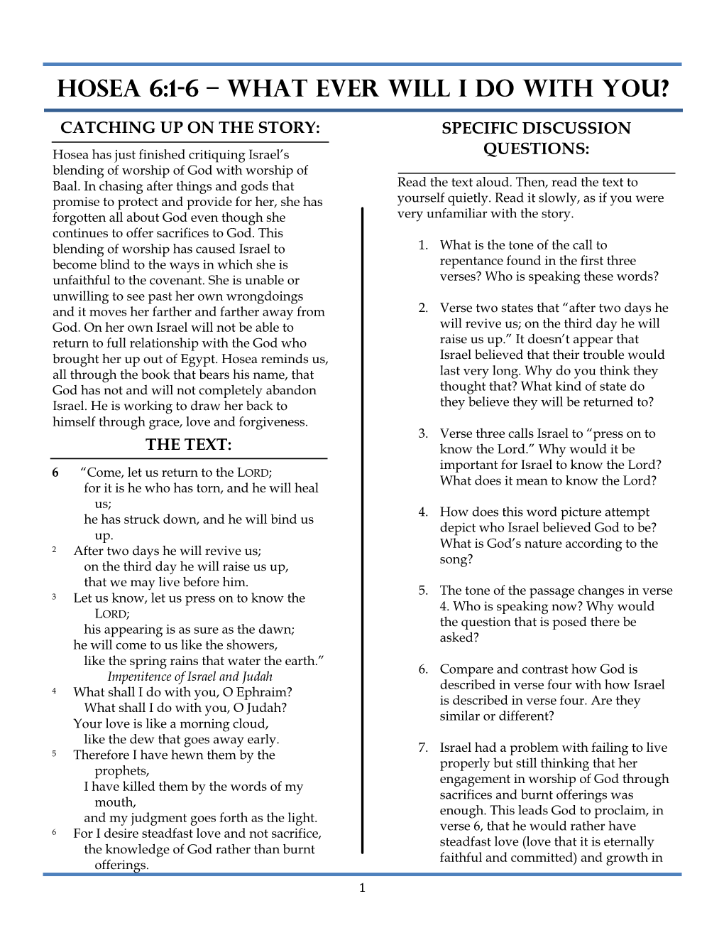 Hosea 6-1-6 Handout