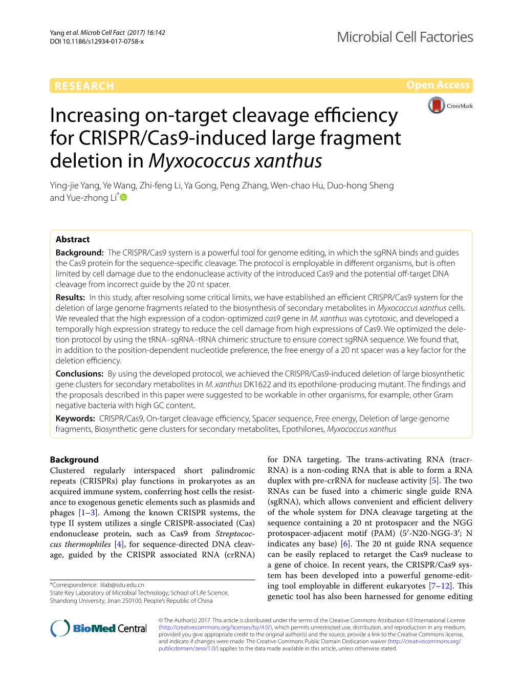 Increasing On-Target Cleavage Efficiency for CRISPR/Cas9