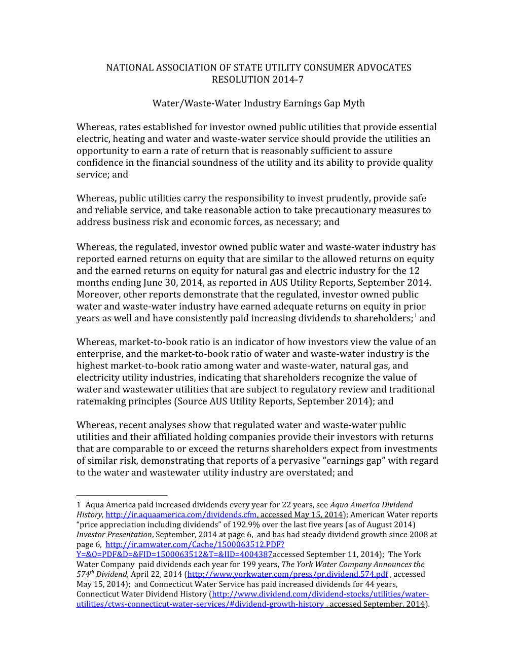 National Association of State Utility Consumer Advocates Resolution 2014-7