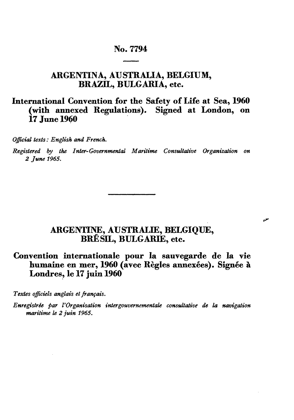 No. 7794 ARGENTINA, AUSTRALIA, BELGIUM, BRAZIL, BULGARIA, Etc
