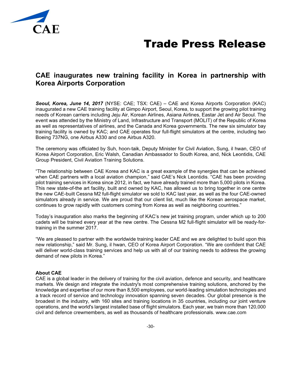 Trade Press Release